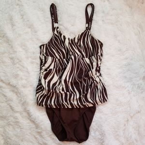 Lauren Ralph Lauren Brown & Cream Animal Print One Piece Swimsuit, Size:12